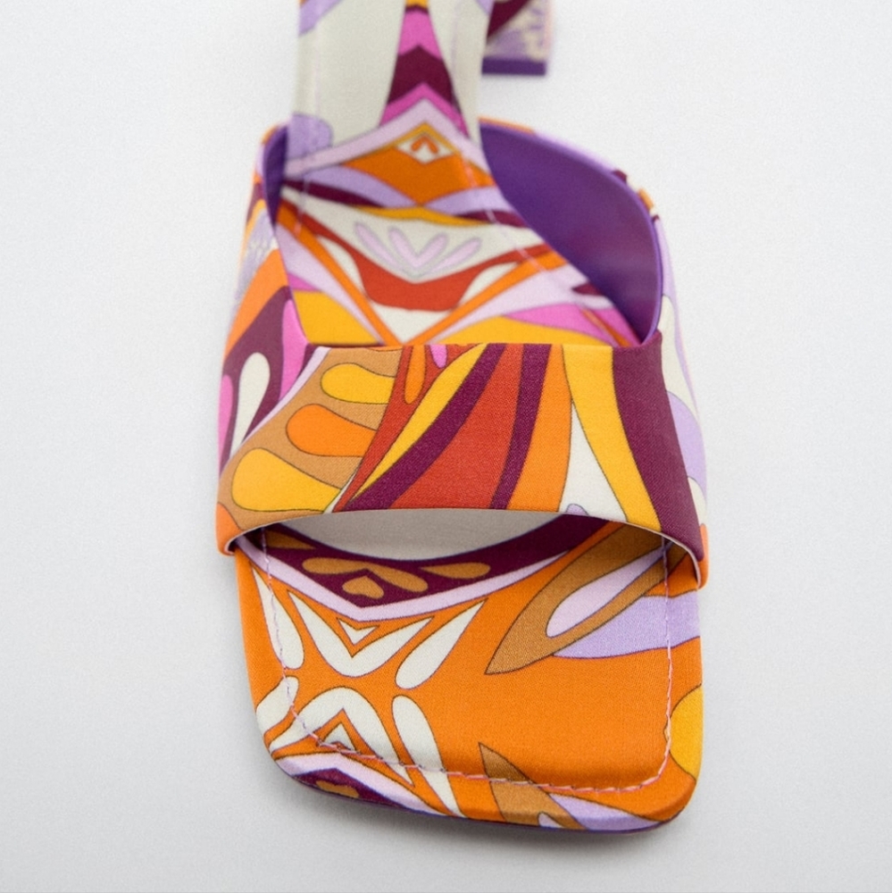 Zara Orange Purple Pink Patterned Block Heel Sandals - Picture 3 of 9